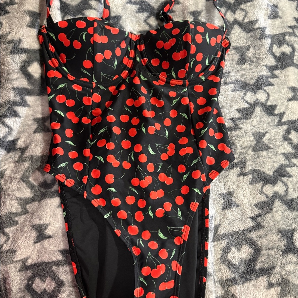 Good American Black Cherry Print One-Piece Swimsuit